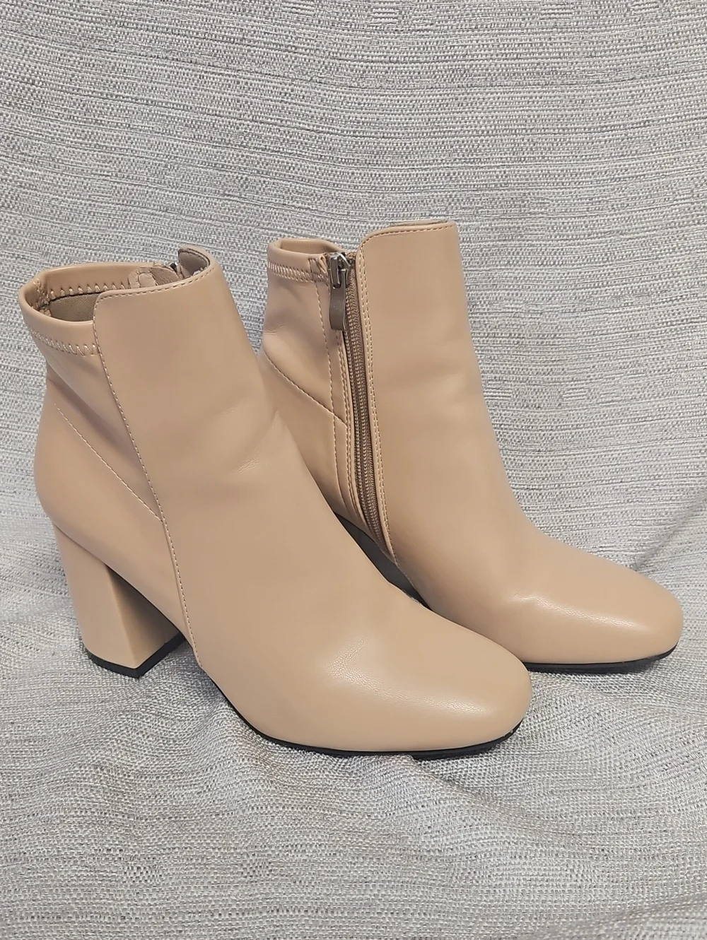 MIA Beige Block Heel Ankle Booties